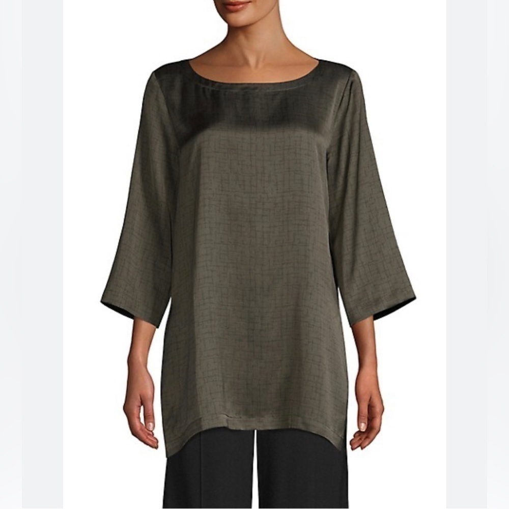 Eileen Fisher Silk-Cotton Blend Boat Neck Tunic Top 121